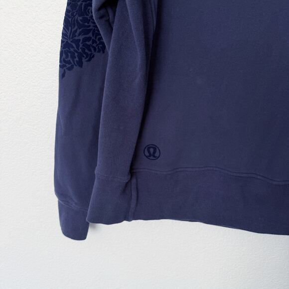 [Lululemon] Midnight Navy Blue Floral Flock Pullover Sweatshirt Thumbholes Sz 12 - Picture 9 of 11